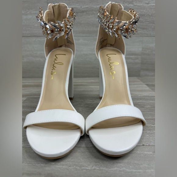 Lulu’s Mylan White Embellished Ankle Strap High Heel Womens Size 5 - Picture 3 of 13